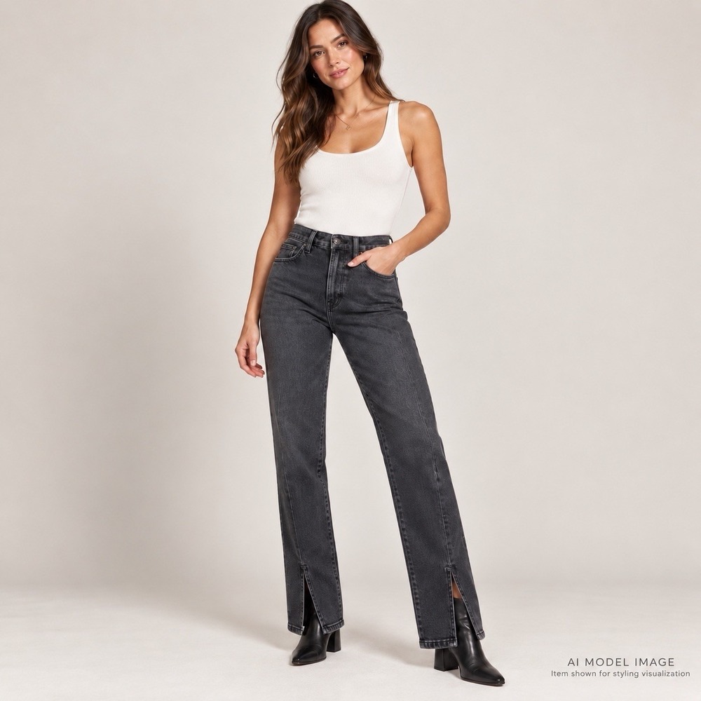 Good American Jeans Women's 0/25 Good Boy Twisted Slit Black High Rise Straight